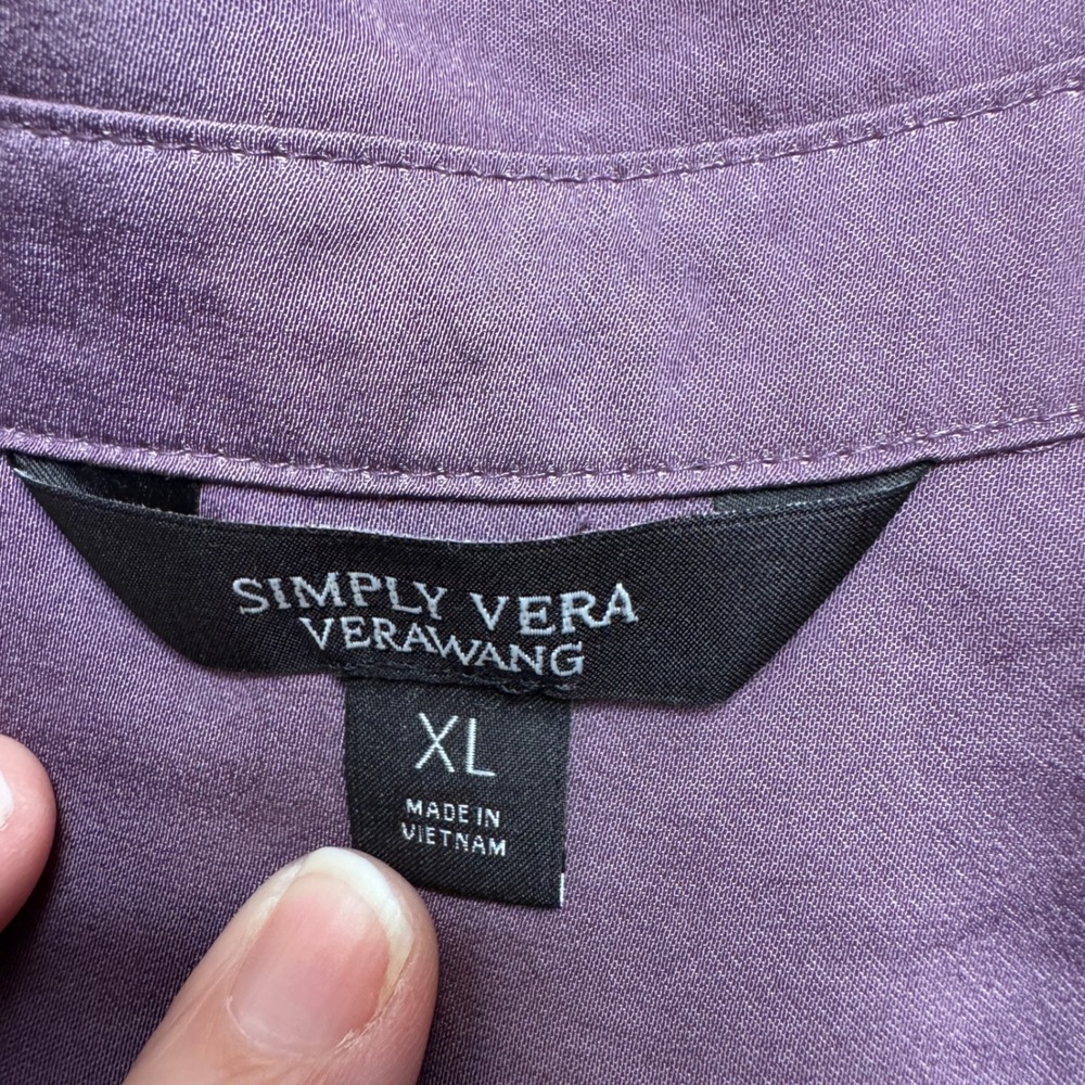 Simply Vera Vera Wang Purple Short Sleeve High Low Blouse Top XL RN 73277 - Picture 3 of 10